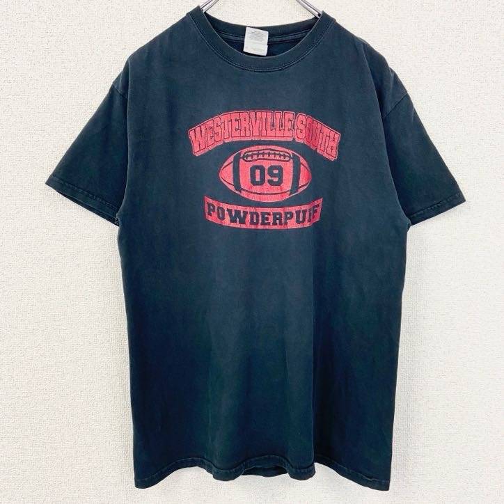 古着 used GILDAN ギルダン 半袖クルーネックTシャツ バックプリント フットボール 黒 ブラック Mサイズ拍卖