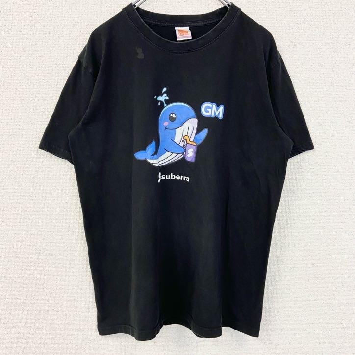 古着 used Oren 半袖アニマルデザインプリントTシャツ クルーネック クジラ 黒 ブラック 春夏服 XLサイズ拍卖