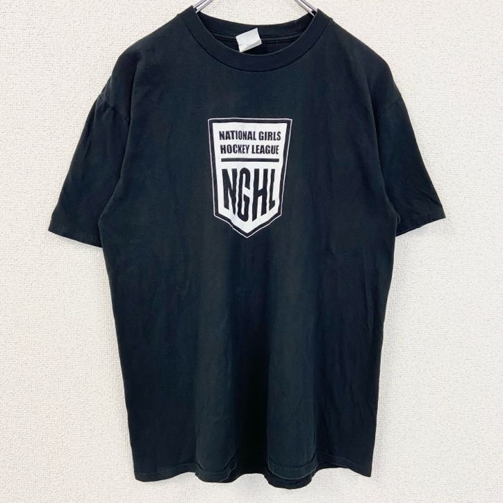 古着 used PORT&COMPANY 半袖プリントクルーネックTシャツ NGHL ホッケー スポーツ 黒 ブラック Mサイズ拍卖