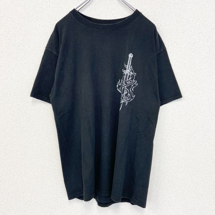 古着 used Hanes ヘインズ 半袖バックプリントTシャツ FEAR NO EVIL クルーネック 黒 ブラック Lサイズ拍卖