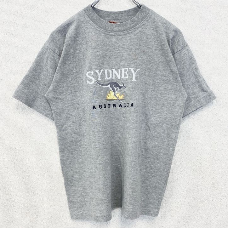 古着 used Kangaroo カンガルー 半袖アニマル刺繍Tシャツ クルーネック オーストラリア シドニー グレー Sサイズ拍卖