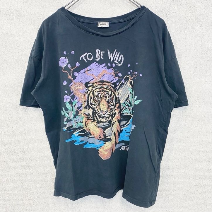 古着 used collectlon plmkle 半袖プリントTシャツ 虎 トラ タイガー 動物 アニマル ネイビー Mサイズ拍卖