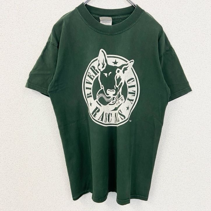 古着 used GILDAN ギルダン 半袖アニマルプリントTシャツ リバーシティラスカルズ 野球 緑 グリーン Mサイズ拍卖