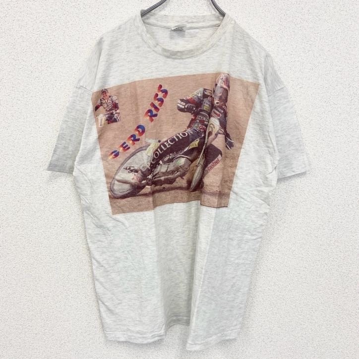 古着 used B&C ビー&シー 半袖プリントTシャツ バイクレーサー クルーネック GERD RISS 白 XLサイズ拍卖