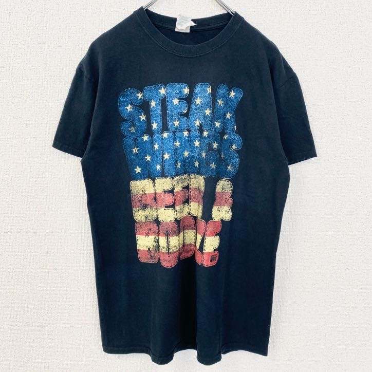 古着 used GILDAN ギルダン 半袖英字プリントTシャツ STEAK WINES アメリカ 黒 ブラック Mサイズ拍卖