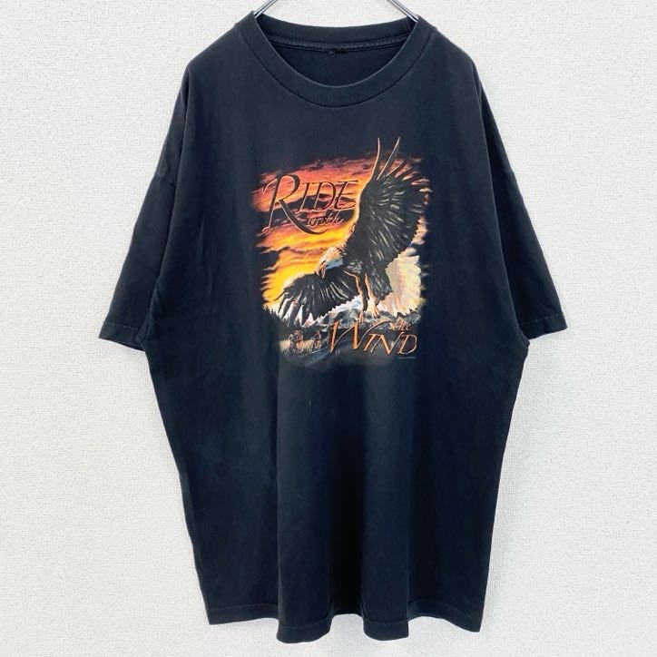 古着 used 半袖レトロデザインTシャツ バックプリント 鷹 eagle アメリカンレジェンド クルーネック 黒 ブラック拍卖