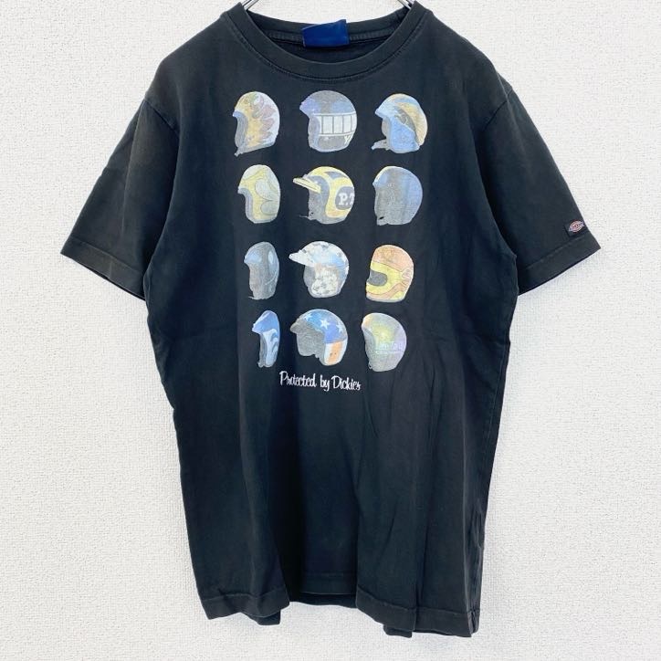 古着 used Dickies ディッキーズ 半袖プリントTシャツ レトロ クルーネック ヘルメット 黒 ブラック Mサイズ拍卖