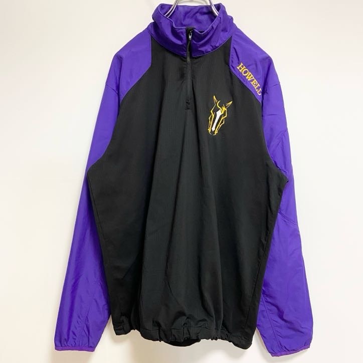 古着 used X-GRAIN 長袖ハーフジップワンポイント刺繍ナイロンプルオーバー ウインドブレーカー 黒 紫 レトロ Mサイズ拍卖
