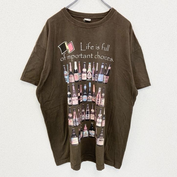古着 used FRUIT OF THE LOOM 半袖プリントTシャツ ビール 茶色 ブラウン ビックシルエット XXLサイズ拍卖