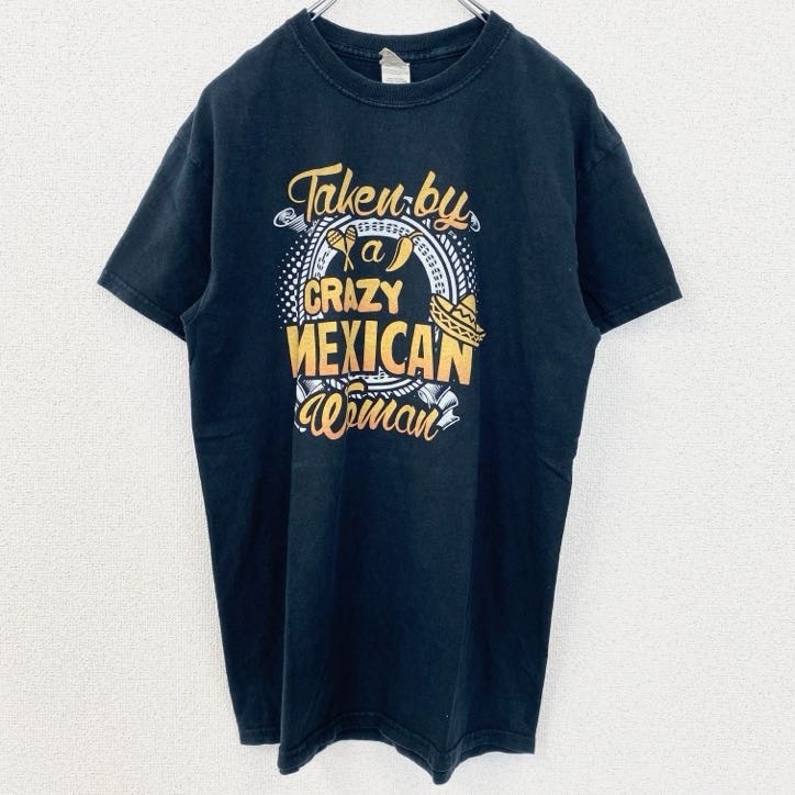 古着 used GILDAN ギルダン 半袖プリントTシャツ CRAZY MEXICAN レトロ 黒 ブラック Mサイズ拍卖