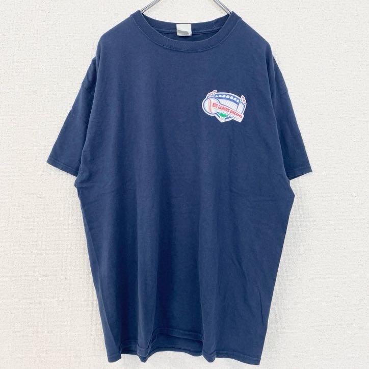 古着 used Port&Company ポートアンドカンパニー 半袖プリントTシャツ 野球 リーグ ネイビー XLサイズ拍卖