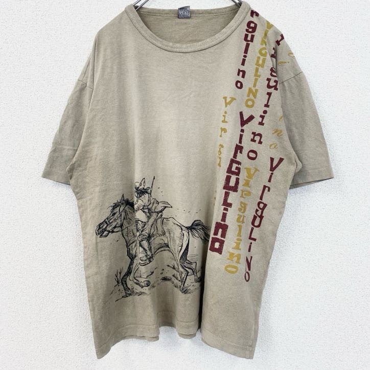 古着 used VIRGULINO 半袖プリントTシャツ 馬 ホース ブラジル レトロデザイン ベージュ XLサイズ拍卖