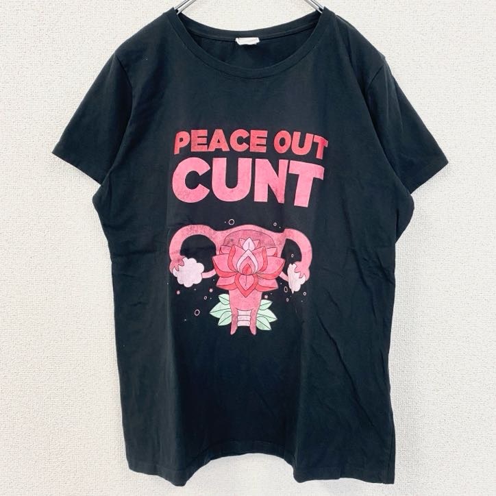 古着 used 半袖プリントTシャツ クルーネック レトロデザイン PEACE OUT 黒 ブラック Lサイズ拍卖