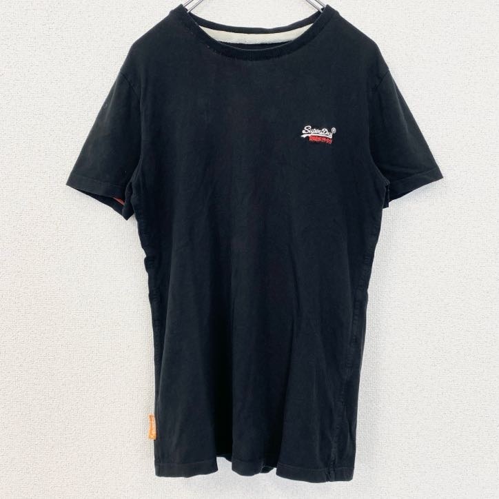 古着 used SuperDry 極度乾燥 半袖ワンポイントロゴTシャツ クルーネック レトロデザイン 黒 ブラック XSサイズ拍卖