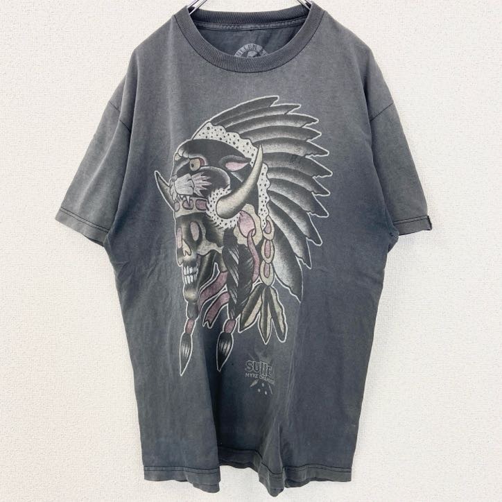 古着 used Sullen Art Collective 半袖Tシャツ USA製 スカル ネイティブアメリカン グレー L拍卖