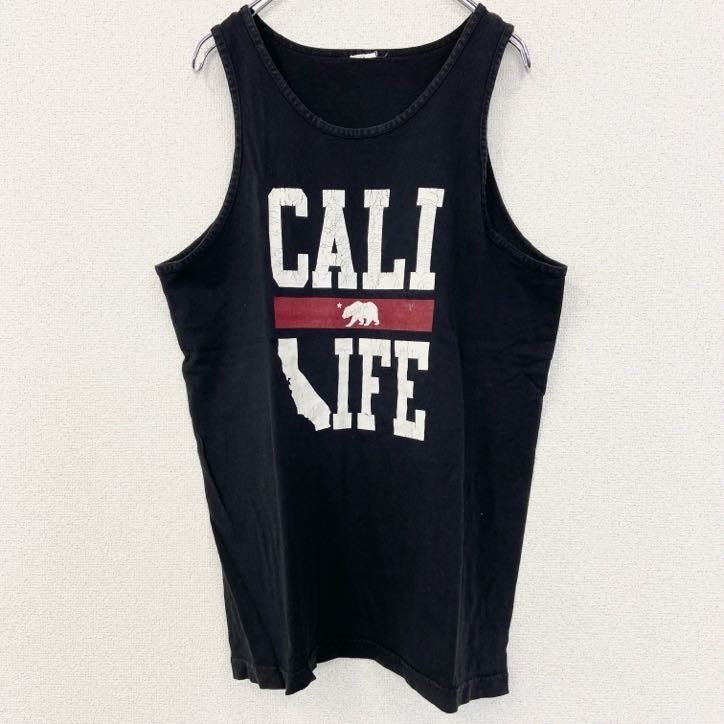 古着 used タンクトップ ノースリーブス CALI LIFE 熊 クマ アニマル レトロデザイン 黒 ブラック拍卖