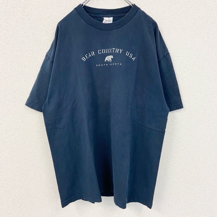 古着 used alstyle apparel & activewear 熊 アニマル 半袖プリントTシャツ ネイビー XLサイズ拍卖