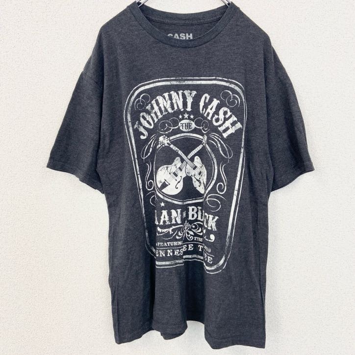 古着 used Johnny cash ジョニーキャッシュ 半袖バンドプリントtシャツ クルーネック レトロ グレー XLサイズ拍卖
