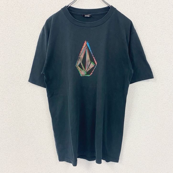 古着 used VOLCOM ボルコム 半袖ロゴプリントデザインTシャツ クルーネック 黒 ブラック レトロ Mサイズ拍卖