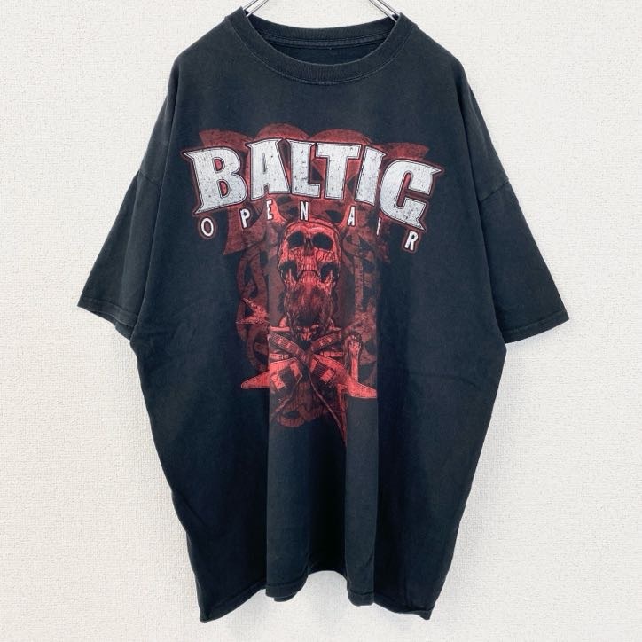 古着 used 半袖プリントTシャツ レトロデザイン クルーネック BALTIC 骸骨 メタル 黒 ブラック 拍卖
