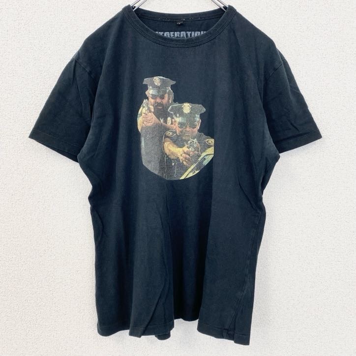 古着 used 半袖プリントTシャツ レトロデザイン クルーネック 警官 ポリス POLICE 黒 ブラック Mサイズ拍卖