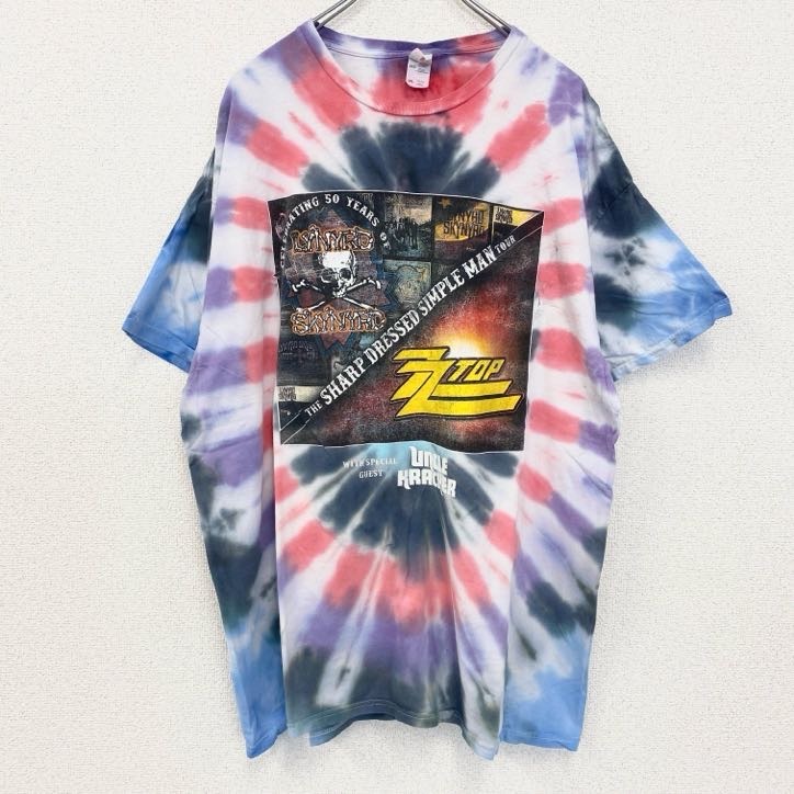 古着 used LYNYRD SKYNYRD 半袖プリントバンドTシャツ レトロデザイン タイダイ柄 クルーネック XXLサイズ拍卖