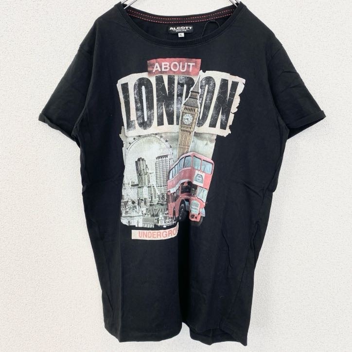古着 used 半袖プリントTシャツ レトロデザイン クルーネック イギリス London ビックベン 黒 ブラック XLサイズ拍卖