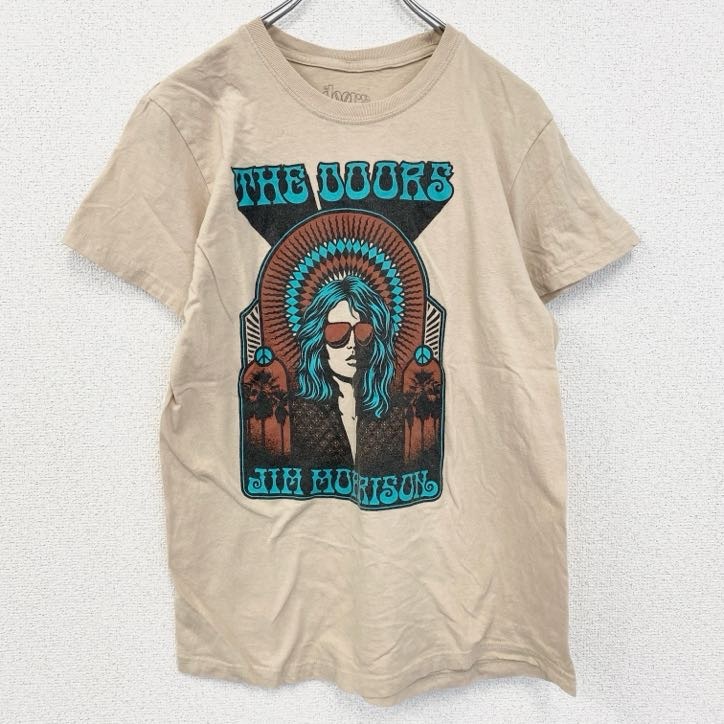 古着 used 半袖バンドプリントTシャツ ドアーズ 音楽 ロック ベージュ クルーネック レトロデザイン Lサイズ拍卖