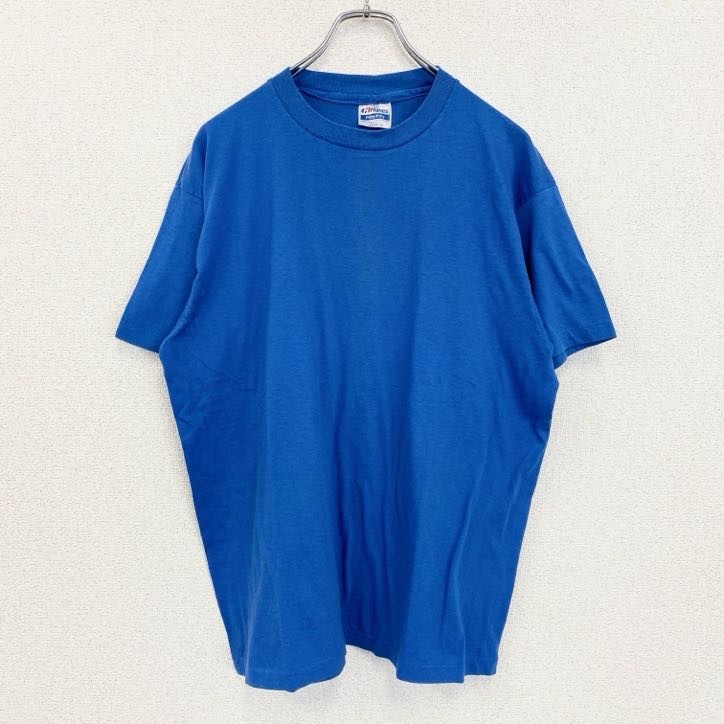 古着 used Hanes ヘインズ 半袖バックプリントTシャツ ブルー シングルステッチ クルーネック XLサイズ拍卖