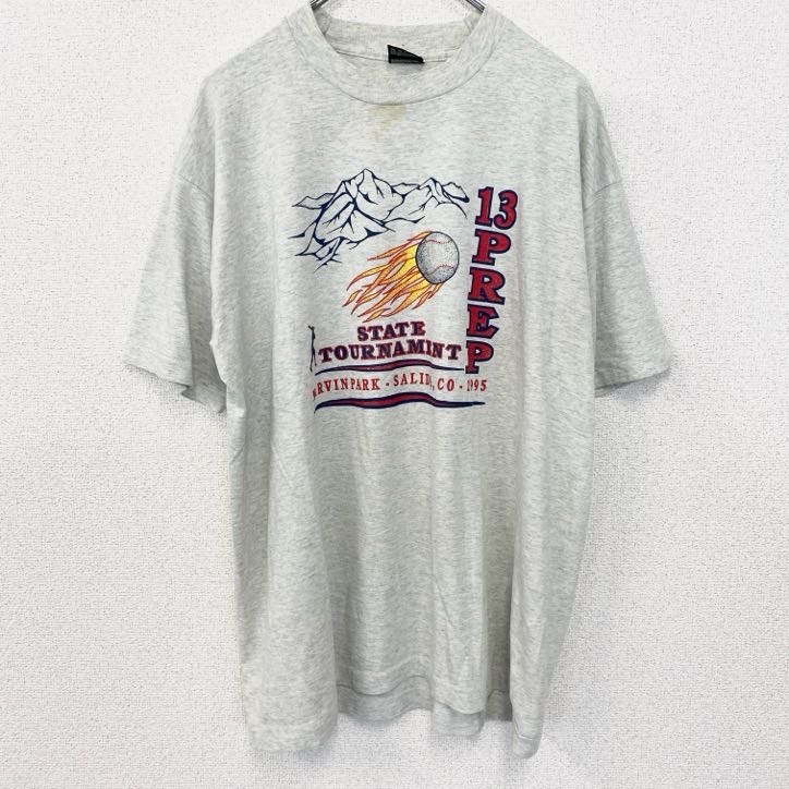 古着 used 90s 半袖プリントTシャツ USA製 野球 シングルステッチ クルーネック 灰色 グレー XLサイズ拍卖