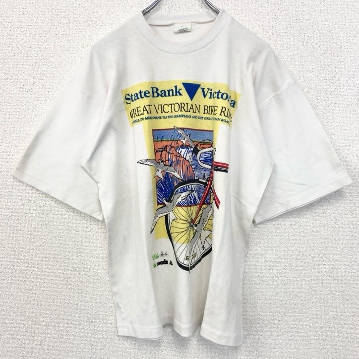 古着 used 90s 半袖プリントTシャツ クルーネック ヴィンテージ シングルステッチ 白 ホワイト 自転車 XLサイズ拍卖