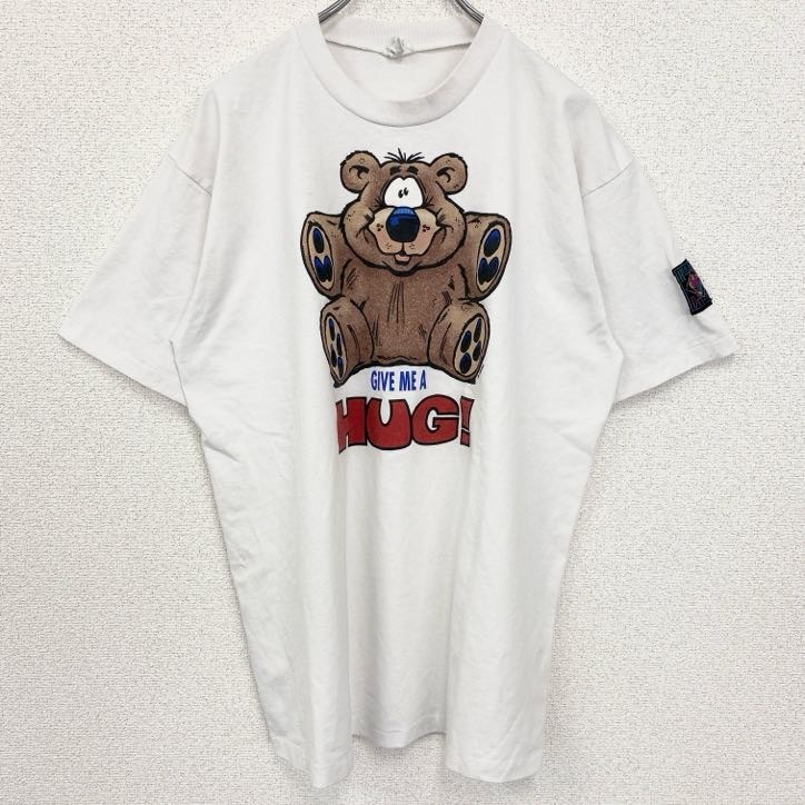 古着 used 90s 半袖熊プリントTシャツ シングルステッチ ヴィンテージ クルーネック 白 ホワイト XLサイズ拍卖