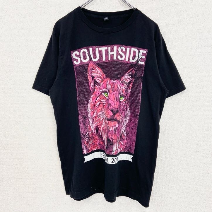 古着 used 半袖アニマルプリントTシャツ トラ 虎 動物 クルーネック レトロデザイン 黒 ブラック Lサイズ拍卖