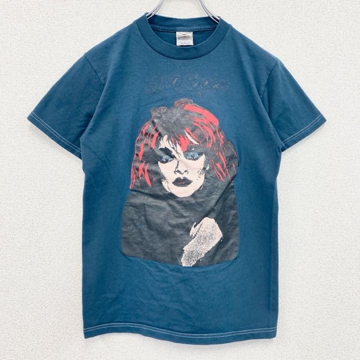 古着 used 半袖プリントTシャツ ニーナ・ハーゲン パンク レトロデザイン クルーネック ブルー 青 Sサイズ拍卖