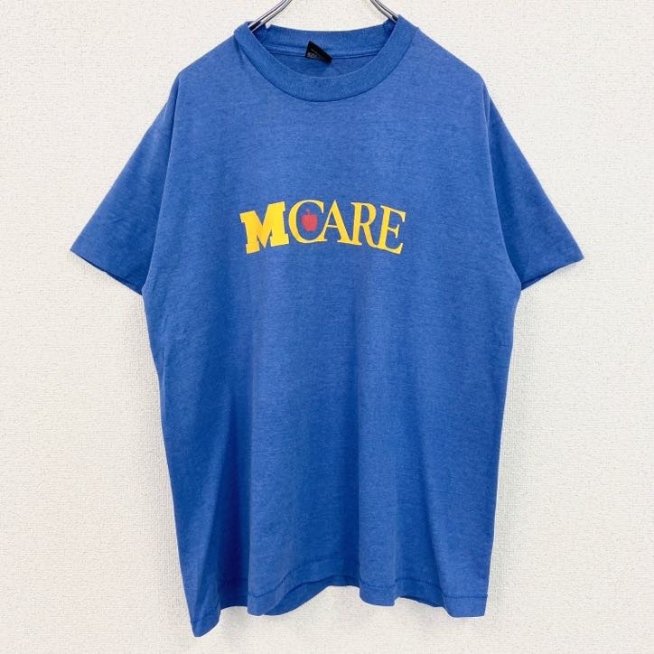 古着 used 半袖プリントTシャツ 90s ヴィンテージ レトロデザイン クルーネック シングルステッチ 青 ブルー XLサイズ拍卖