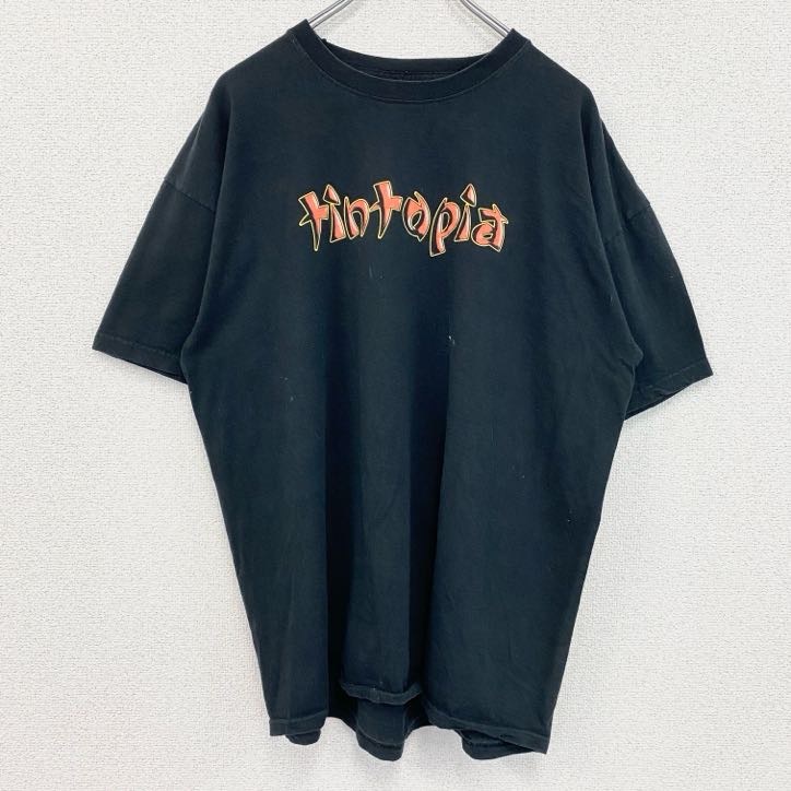 古着 used FRUIT OF THE LOOM 半袖バックプリントTシャツ レトロ クルーネック 黒 ブラック XLサイズ拍卖