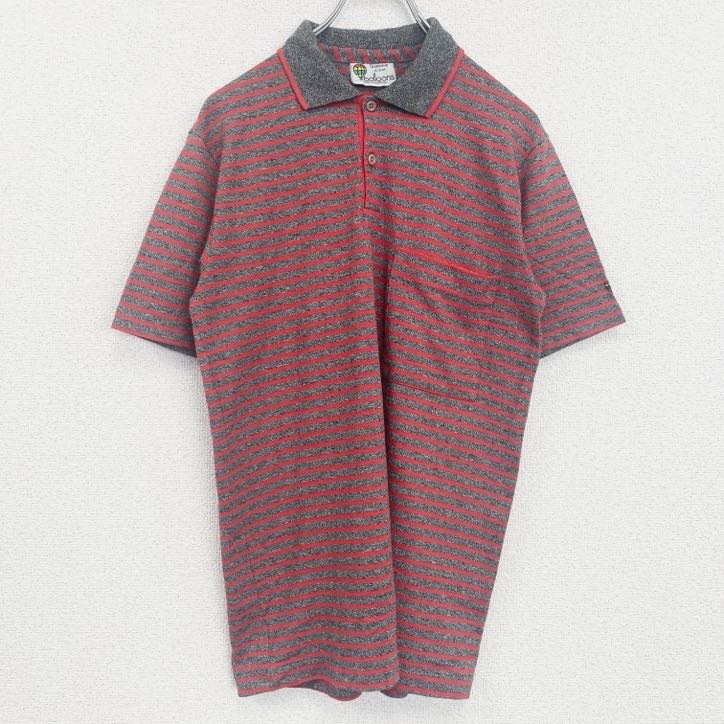 古着 used balloons 半袖ポロシャツ レトロデザイン ボーダー 胸ポケット シンプル 赤 レッド 拍卖