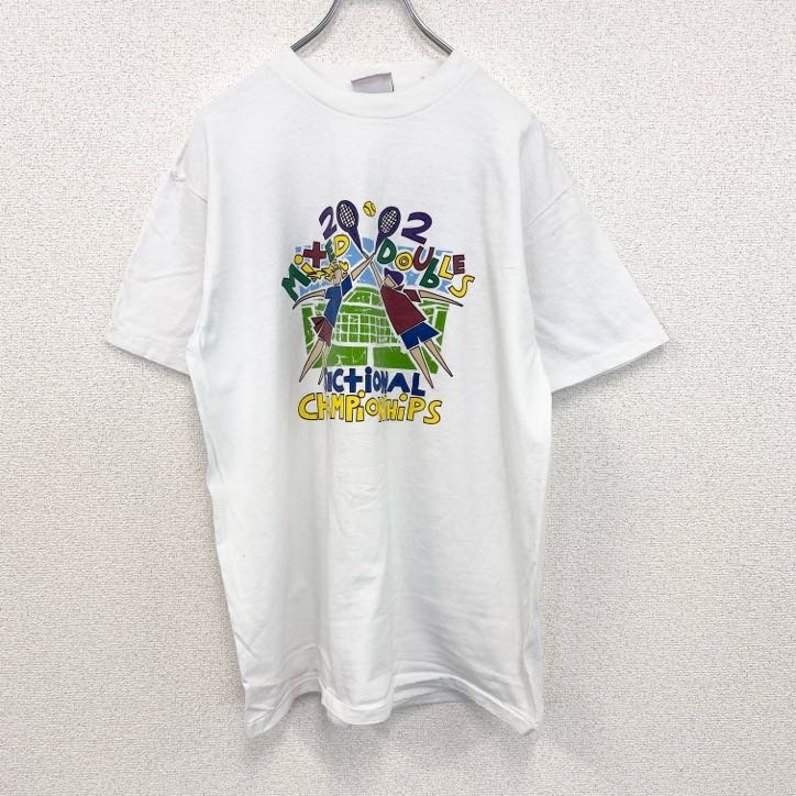 古着 used 90s ヴィンテージ 半袖プリントTシャツ テニス 100%コットン 白 ホワイト Lサイズ拍卖