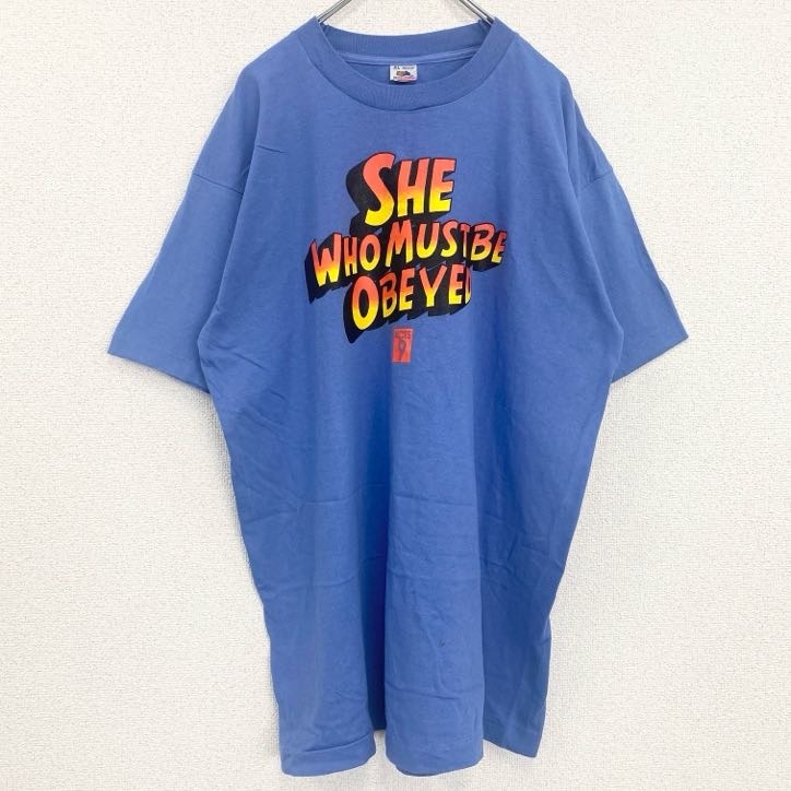 古着 used 半袖プリントTシャツ レトロデザイン シングルステッチ クルーネック ヴィンテージ 青 ブルー XLサイズ拍卖