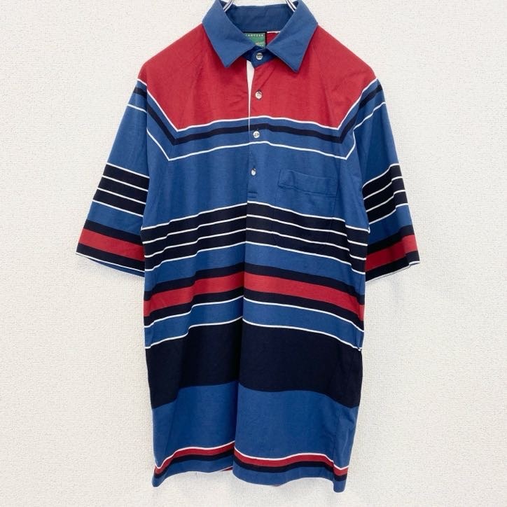 古着 used 90's ヴィンテージ 半袖ポロシャツ 胸ポケット付き ストライプ ラグラン シングルステッチ拍卖