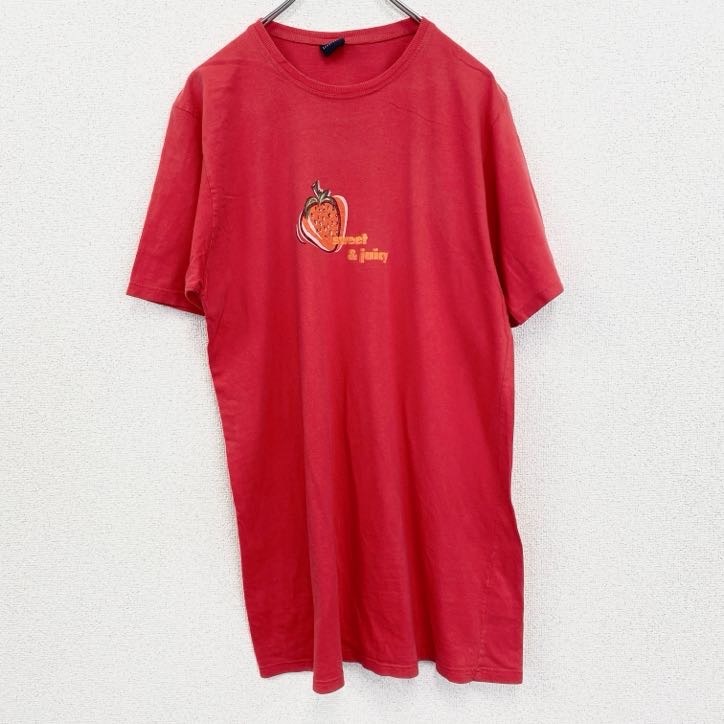 古着 used 半袖プリントTシャツ いちご ストロベリー フルーツ 赤 レッド クルーネック レトロデザイン拍卖