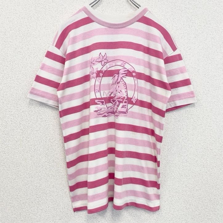 古着 used 半袖プリントTシャツ レトロデザイン クルーネック シングルステッチ ヴィンテージ ボーダー バハマ ピンク拍卖