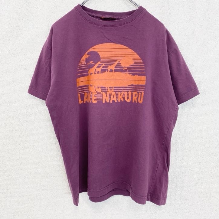 古着 used 半袖プリントTシャツ ナクル湖 アフリカ 紫 パープル クルーネック レトロデザイン Lサイズ拍卖