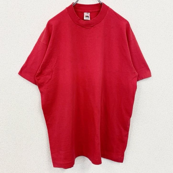 古着 used 90s フルーツオブザルーム 半袖無地Tシャツ シングルステッチ ヴィンテージ クルーネック 赤 XLサイズ拍卖