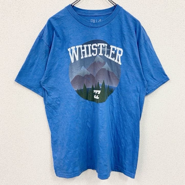 古着 used BILLA BONG ビラボン 半袖プリントTシャツ マウンテン柄 青 クルーネック レトロ Lサイズ拍卖