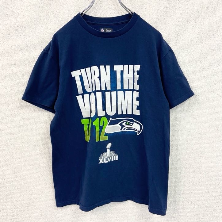 古着 used NFL 半袖プリントTシャツ シアトルシーホークス 紺 ネイビー コットン100% Mサイズ拍卖
