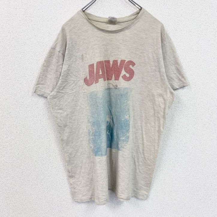 古着 used B&C JAWS ジョーズ 半袖ビッグプリントTシャツ ムービーT 映画 サメ ライトグレー XLサイズ拍卖