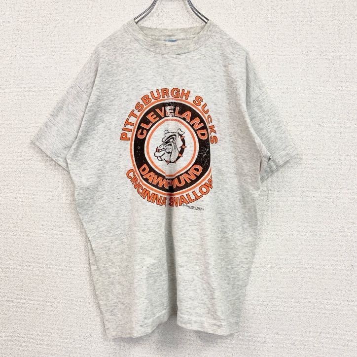 古着 used 90s 半袖アニマルプリントTシャツ シングルステッチ クルーネック  レトロ 犬 ブルドッグ 灰 グレー 拍卖