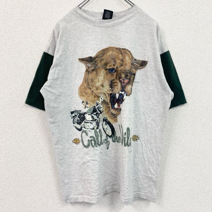 古着 used HARLEY DAVIDSON ハーレーダビッドソン 半袖アニマルプリントTシャツ 灰色 グレー Lサイズ拍卖