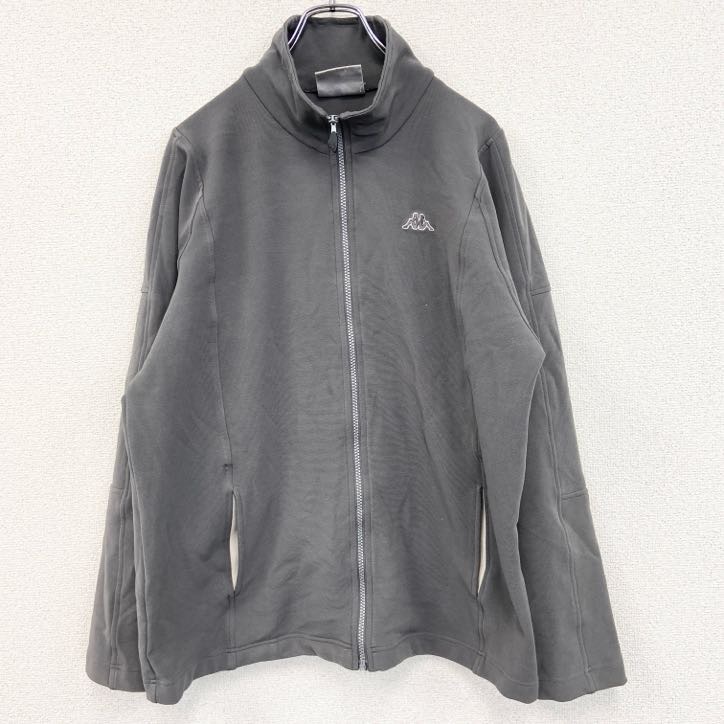 古着 used Kappa カッパ 長袖トラックジャケット ジャージ ワンポイント 灰色 グレー 刺繍ロゴ Mサイズ拍卖